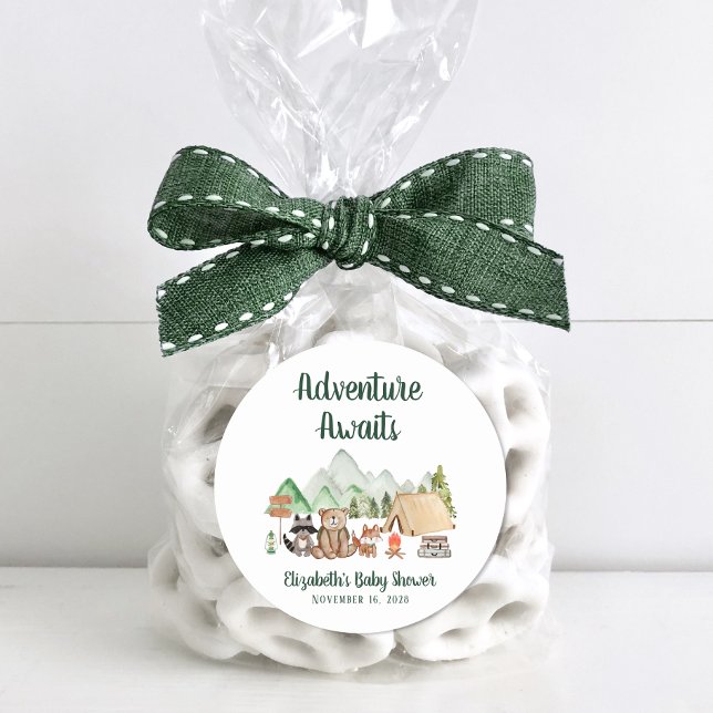 Rustikale Waldtiere Camping Kinderdusche Runder Aufkleber (Von Creator hochgeladen)