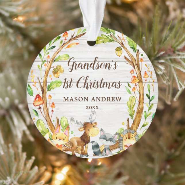 Rustikale Waldtiere Grandsons erste Weihnachtsfeie Ornament (Baum)