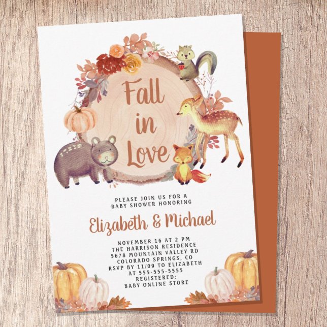 Rustikale Waldtiere Herbstdusche Einladung (Celebrate the upcoming arrival of your sweet little autumn baby with a cute baby shower invitation
)