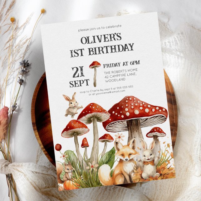 Rustikale Waldtiere Jungen 1. Geburtstag Einladung (Von Creator hochgeladen)