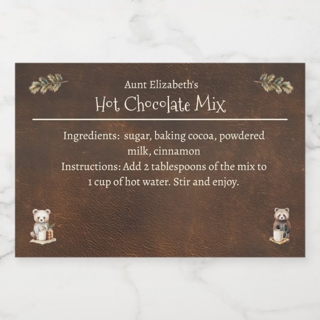 Rustikale Waldtiere Weihnachten Heiße Kakaomischun Lebensmitteletikett (Einzelnes Label)