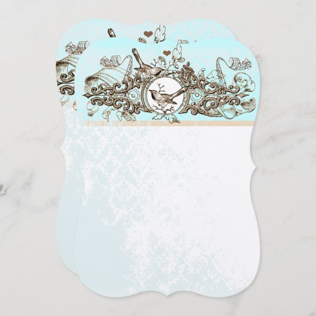 Rustikale Waldvögel Bronze-Scroll Hochzeit Einladung (Vorne/Hinten)