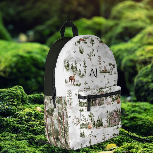 Rustikale Waldwild | Monogramm Bedruckter Rucksack (Von Creator hochgeladen)