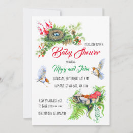 Rustikale Waldwildvögel mit Nest Baby Dusche Einladung