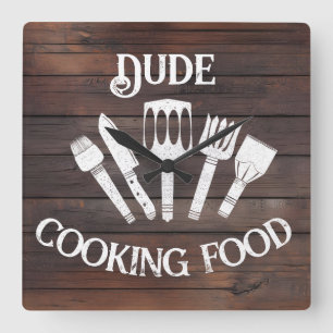 Rustikale Wanduhr "Dude Cooking Food" - Lustige BB