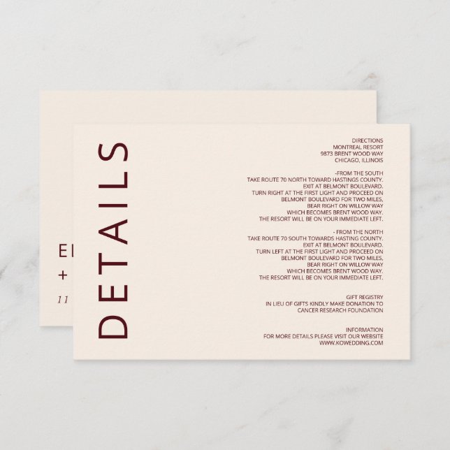 Rustikale, warme Burgund Moderne Minimalistische H Begleitkarte (Vorne/Hinten)