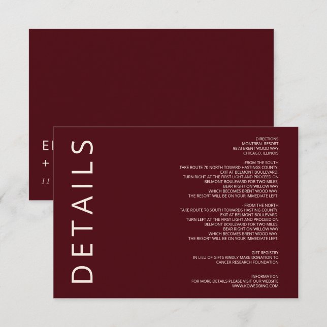 Rustikale, warme Burgund Moderne Minimalistische H Begleitkarte (Vorne/Hinten)