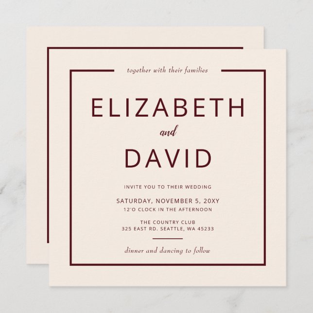 Rustikale, warme Burgund Moderne Minimalistische H Einladung (Vorne/Hinten)