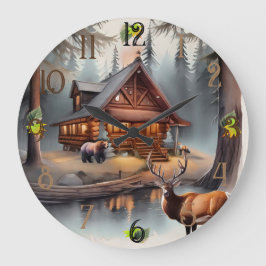 Rustikale Warme Wasserfarbenlogmelkabine Große Wanduhr