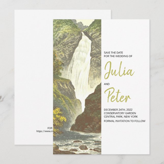 Rustikale Wasserfalllandschaft Save the Date Hochz Einladung (Vorne/Hinten)