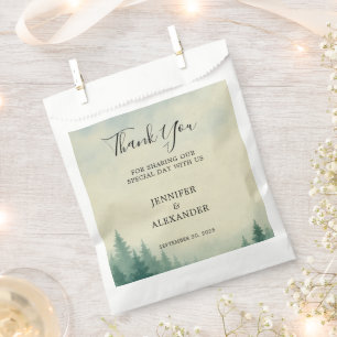 Rustikale Wasserfarbe Bäume Wald Hochzeit Danke Geschenktütchen