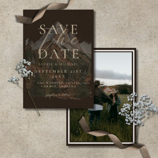 Rustikale Wasserfarbe Berg Foto Hochzeit Save The Date