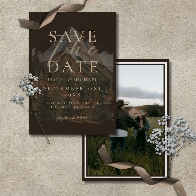 Rustikale Wasserfarbe Berg Foto Hochzeit  Save The Date (Rustic Watercolor Mountain Photo Wedding Save The Date)