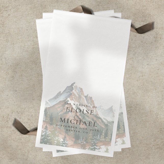 Rustikale Wasserfarbe Berglandschaft Hochzeit Serviette (Rustic Watercolor Mountain Landscape Wedding Paper Guest Towels)