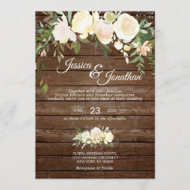 Rustikale Wasserfarbe Blütenrot Rosa Elfenbeinhoch Einladung