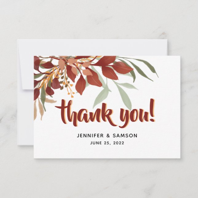 Rustikale Wasserfarbe Bohemische Hochzeit im Herbs Dankeskarte (Vorderseite)