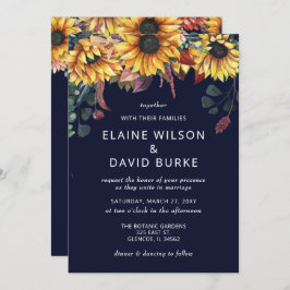 Rustikale Wasserfarbe Burgund Sonnenblumen Hochzei Einladung