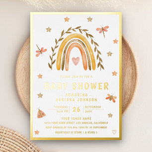 Rustikale Wasserfarbe Erdig Regenbogen Baby Shower Folieneinladung