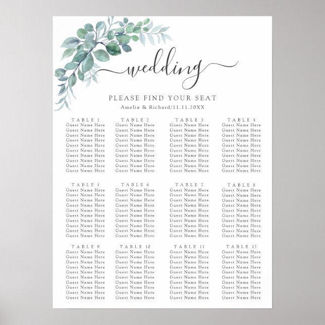 Rustikale Wasserfarbe Eukalyptus-Grünzeug-Hochzeit Poster (Vorne)