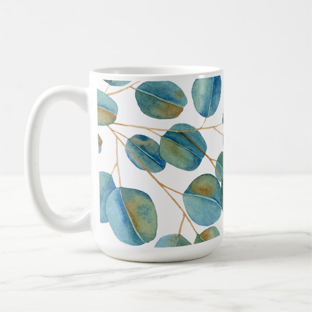 Rustikale Wasserfarbe Eukalyptusblätter  Kaffeetasse (Links)