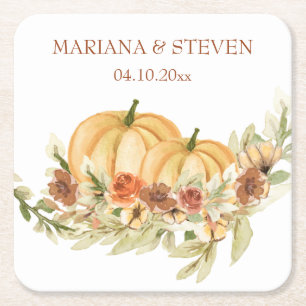 Rustikale Wasserfarbe Fall in Liebe Pumpkin Hochze Rechteckiger Pappuntersetzer