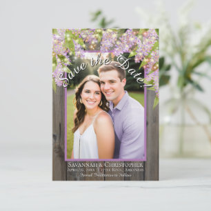 Rustikale Wasserfarbe Flieder auf Holz-Foto-Hochze Save The Date