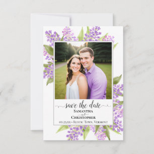 Rustikale Wasserfarbe Flieder & Foto Einfache Hoch Save The Date