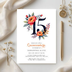 Rustikale Wasserfarbe-Floral-Zahl 15 Quinceanera Einladung