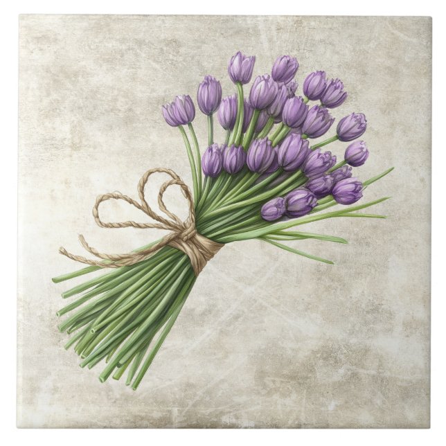 Rustikale Wasserfarbe Florale Tulpen mit Schnurdes Fliese (Vorderseite)