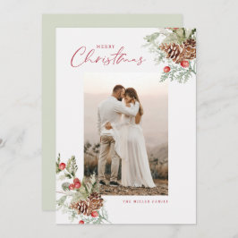 Rustikale Wasserfarbe Frohe Weihnachtsfotokarte Feiertagskarte