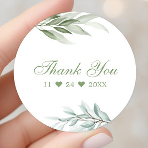 Rustikale Wasserfarbe Grünpflanzen Florale Danke Runder Aufkleber