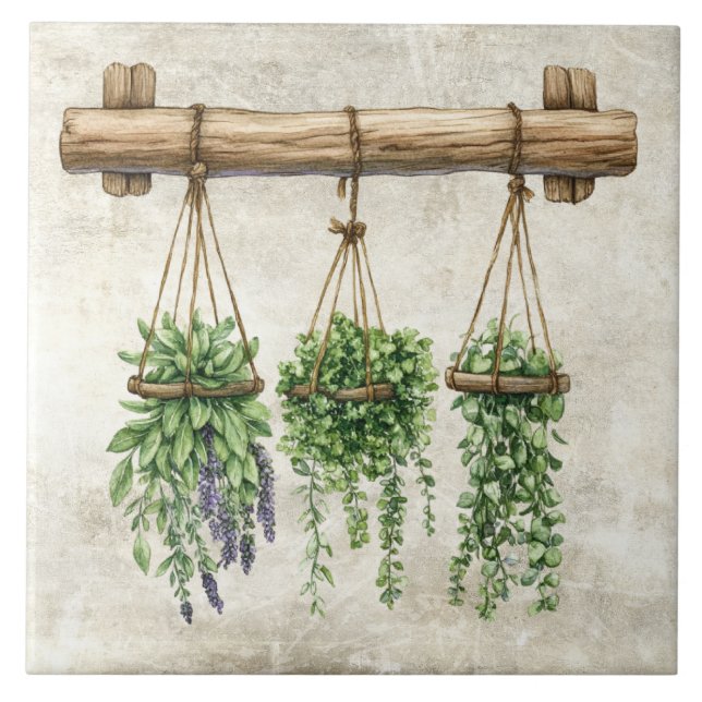 Rustikale Wasserfarbe-Hängekräuter mit Schnur-Desi Fliese (Vorderseite)
