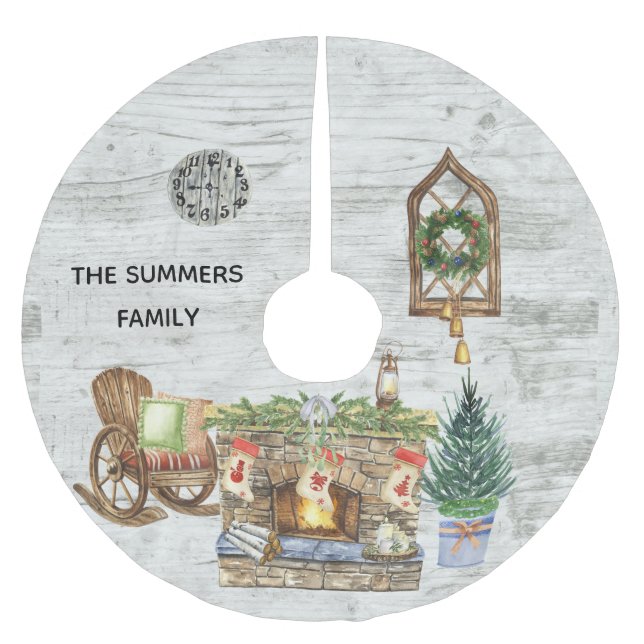 Rustikale Wasserfarbe Land Weihnachtsbauernhof Polyester Weihnachtsbaumdecke (Vorderseite)