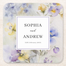 Rustikale Wasserfarbe Lila- und gelbblühende Hochz Rechteckiger Pappuntersetzer