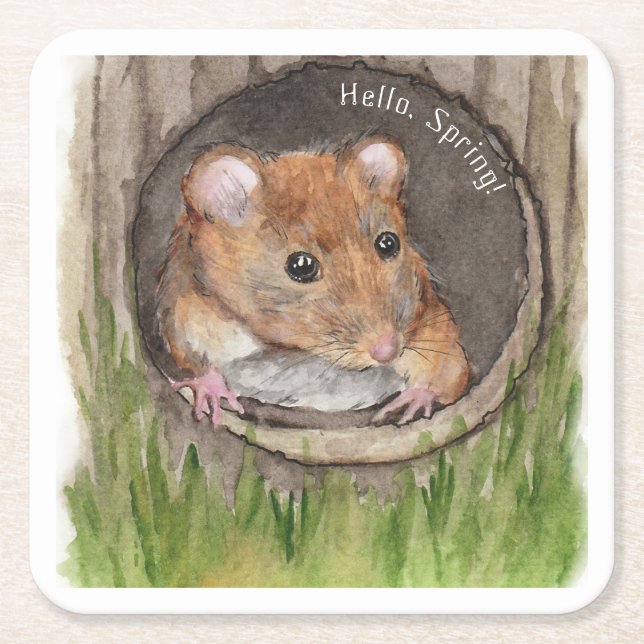 Rustikale Wasserfarbe-Maus Rechteckiger Pappuntersetzer (Vorderseite)