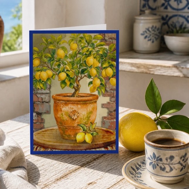 Rustikale Wasserfarbe Mittelmeer-Limonenbaum Karte (Von Creator hochgeladen)
