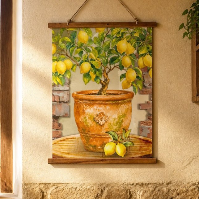 Rustikale Wasserfarbe Mittelmeer-Limonenbaum Wandteppich Mit Holzrahmen (Von Creator hochgeladen)