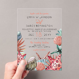 Rustikale Wasserfarbe Muscheln Starfish Beach Hoch Acryleinladungen