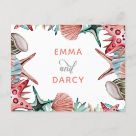 Rustikale Wasserfarbe Muscheln Starfish Beach Hoch Einladungspostkarte