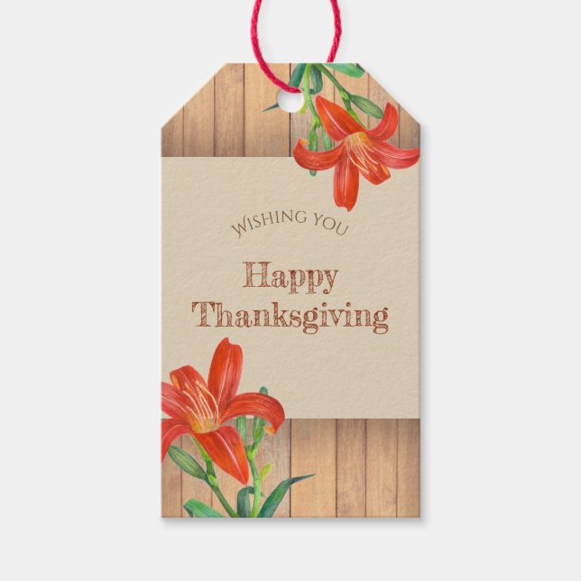 Rustikale Wasserfarbe Orange Lily Flora Kunst, Dic Geschenkanhänger (Vorderseite)