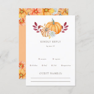 Rustikale Wasserfarbe Orange Pumpkins Hochzeit im  RSVP Karte