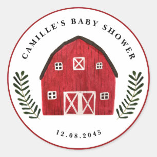 Rustikale Wasserfarbe-Rote-Scheune-Farmhouse-Baby- Runder Aufkleber