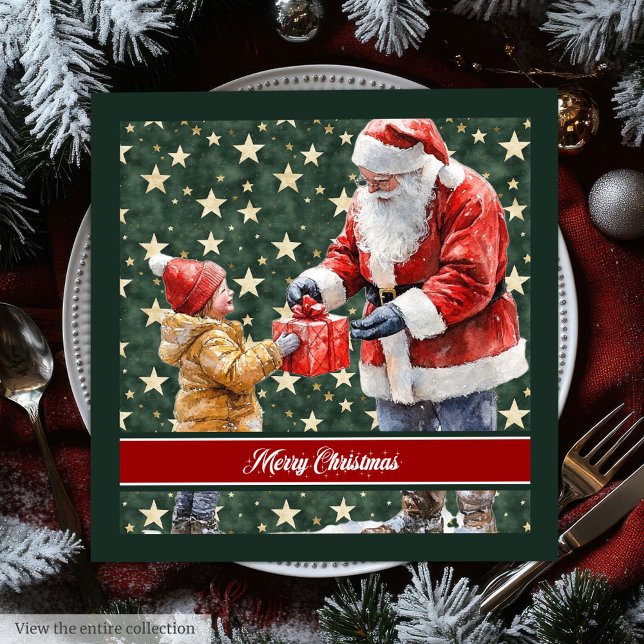 Rustikale Wasserfarbe Santa Claus Abendessen Napki Serviette (Rustic Watercolor Santa Claus Dinner Napkins)