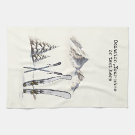 Rustikale Wasserfarbe Schneeberg Winter Geschirrtuch