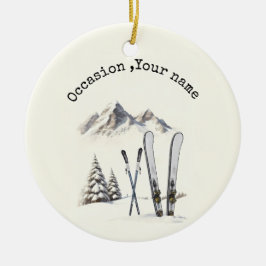Rustikale Wasserfarbe Schneeberg Winter Keramik Ornament