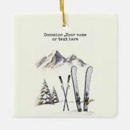 Rustikale Wasserfarbe Schneeberg Winter Keramikornament