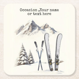 Rustikale Wasserfarbe Schneeberg Winter Rechteckiger Pappuntersetzer