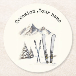 Rustikale Wasserfarbe Schneeberg Winter Runder Pappuntersetzer