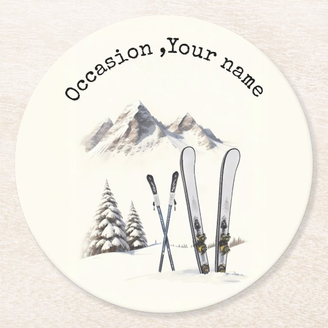 Rustikale Wasserfarbe Schneeberg Winter Runder Pappuntersetzer (Vorderseite)