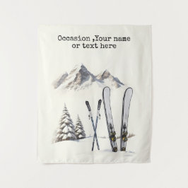 Rustikale Wasserfarbe Schneeberg Winter Wandteppich